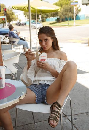 18 year old Alexis Crystal on knees for submissive cock serving action